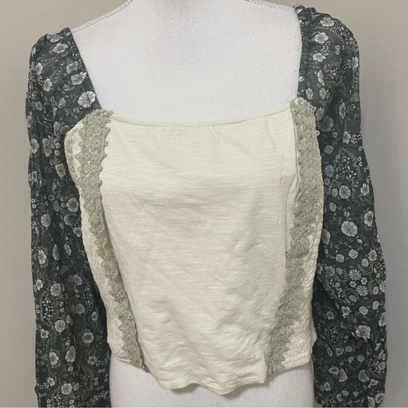 Anthropologie Smocked Balloon Sleeve Top Moss Green Size XL - Picture 5 of 7